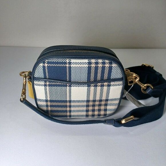 NWT Coach C8681 Plaid Dempsey Camera Bag Crossbody Mini Handbag Midnight Multi - Picture 3 of 8